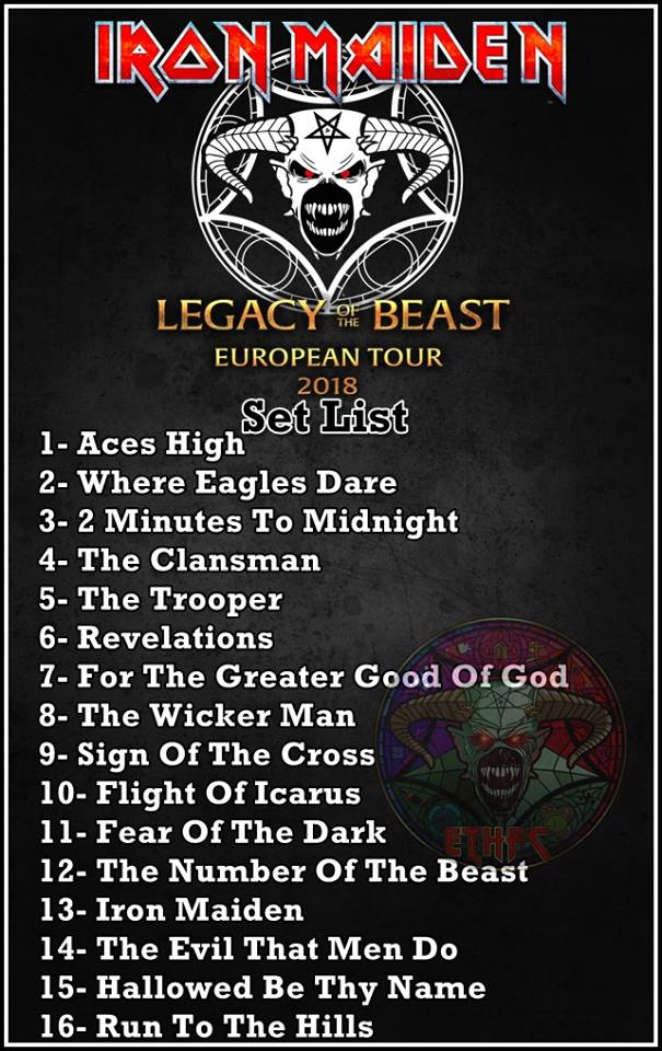 Αυτό είναι το setlist των Iron Maiden για το Legacy of The Beast (;)